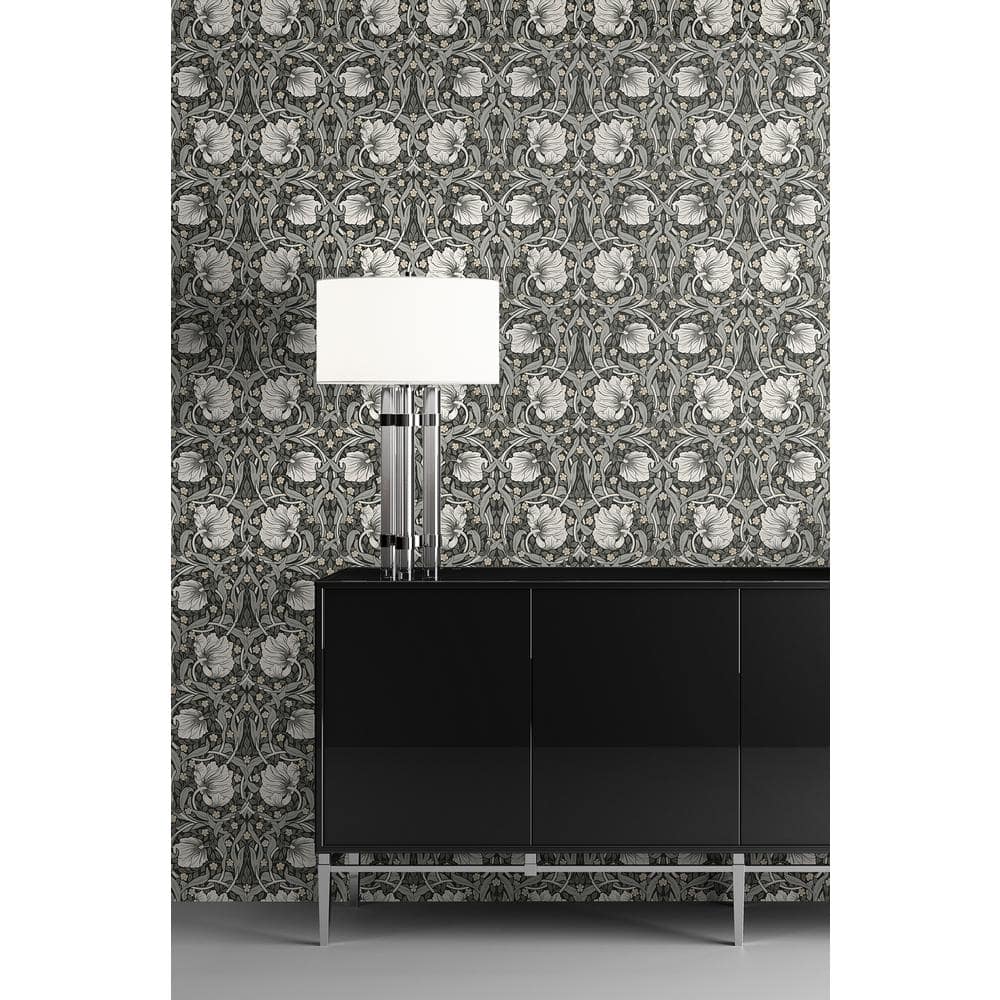 Charcoal and Pearl Grey Floral Peel and Stick Wallpaper