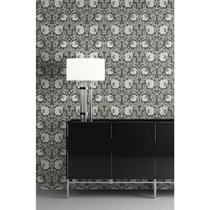 40.5 sq. ft. Charcoal & Pearl Grey Pimpernel Floral Vinyl Peel and Stick Wallpaper Roll