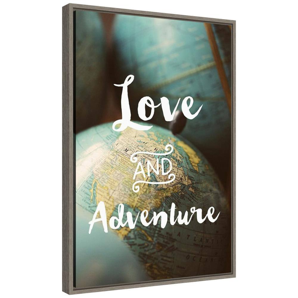 Love and Adventure Typography Canvas Wall Art with Distressed Greywash Frame