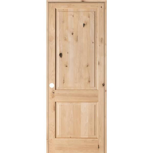 Krosswood Doors 36 in. x 96 in. Rustic Knotty Alder 2 Panel Square Top Solid Wood Right-Hand Single Prehung Interior Door
