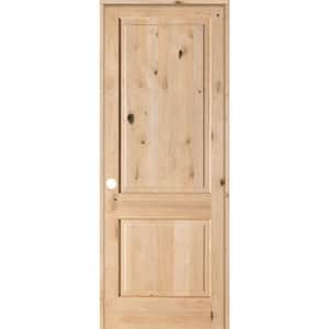 42 in. x 96 in. Rustic Knotty Alder 2 Panel Square Top Solid Wood Right-Hand Single Prehung Interior Door