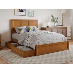 Felicity Light Toffee Natural Bronze Solid Wood Frame Full Platform Bed with Panel Footboard and Storage Drawers