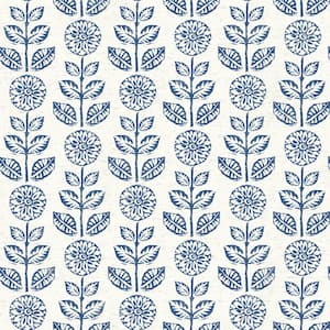 Dolly Navy Folk Floral Navy Paper Strippable Roll (Covers 56.4 sq. ft.)