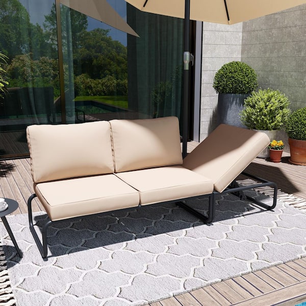 Pellebant Patio Aluminum Adjustable Outdoor Day Bed Sofa with Beige Cushions