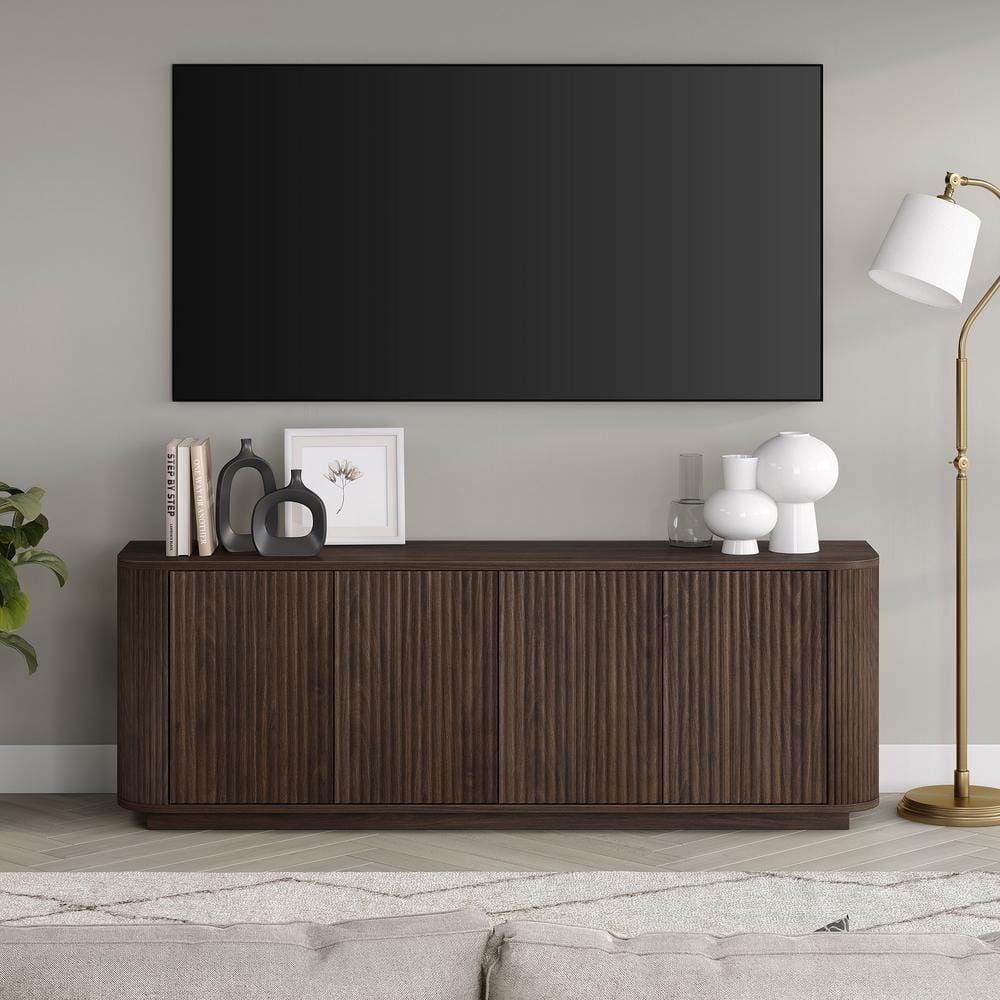 Alder Brown Fluted Wood 68" TV Stand with Cabinet