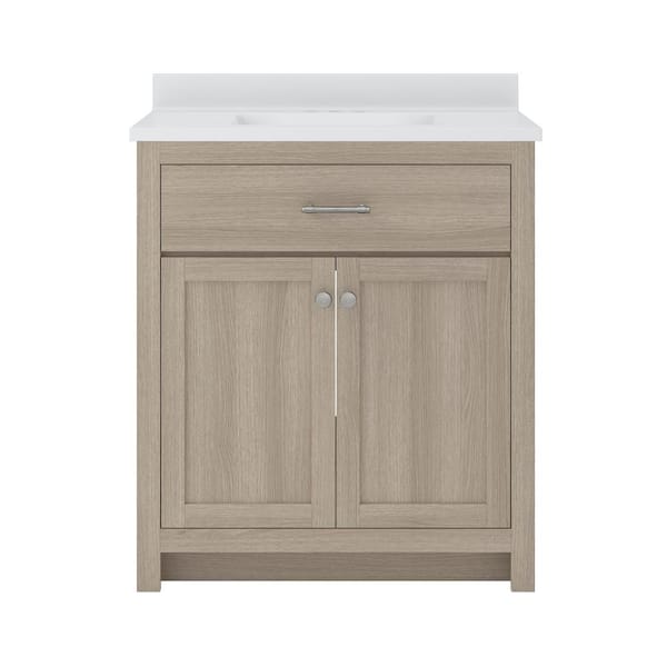 CRAFT + MAIN Reese 31 in. W x 19 in. D x 38 in. H Single Sink Bath Vanity in Light Oak with White Cultured Marble Top.