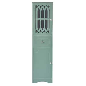 17 in. W x 14 in. D x 64 in. H Green MDF Freestanding Linen Cabinet with Doors