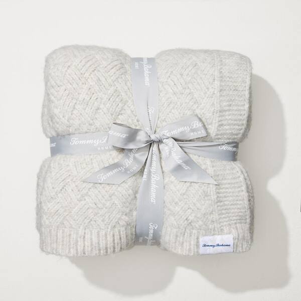 Tommy Bahama Treillage Knit Grey Wool Blend 50 in. x 60 in. Throw