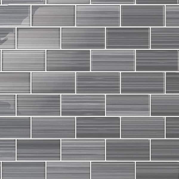 Hand Painted Rectangular 3 in. x 6 in. Neutral Gray 50 Glass tile (10 sq. ft./per Case)
