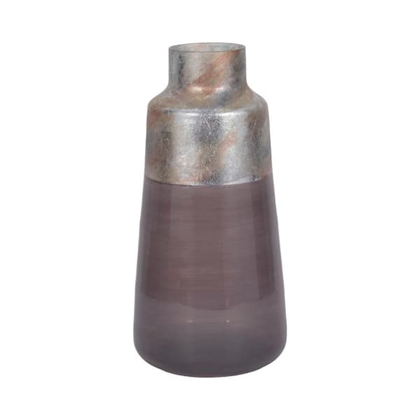 Liv & Skye 17 in. Gray Glass Round Two-Tone Decorative Vase