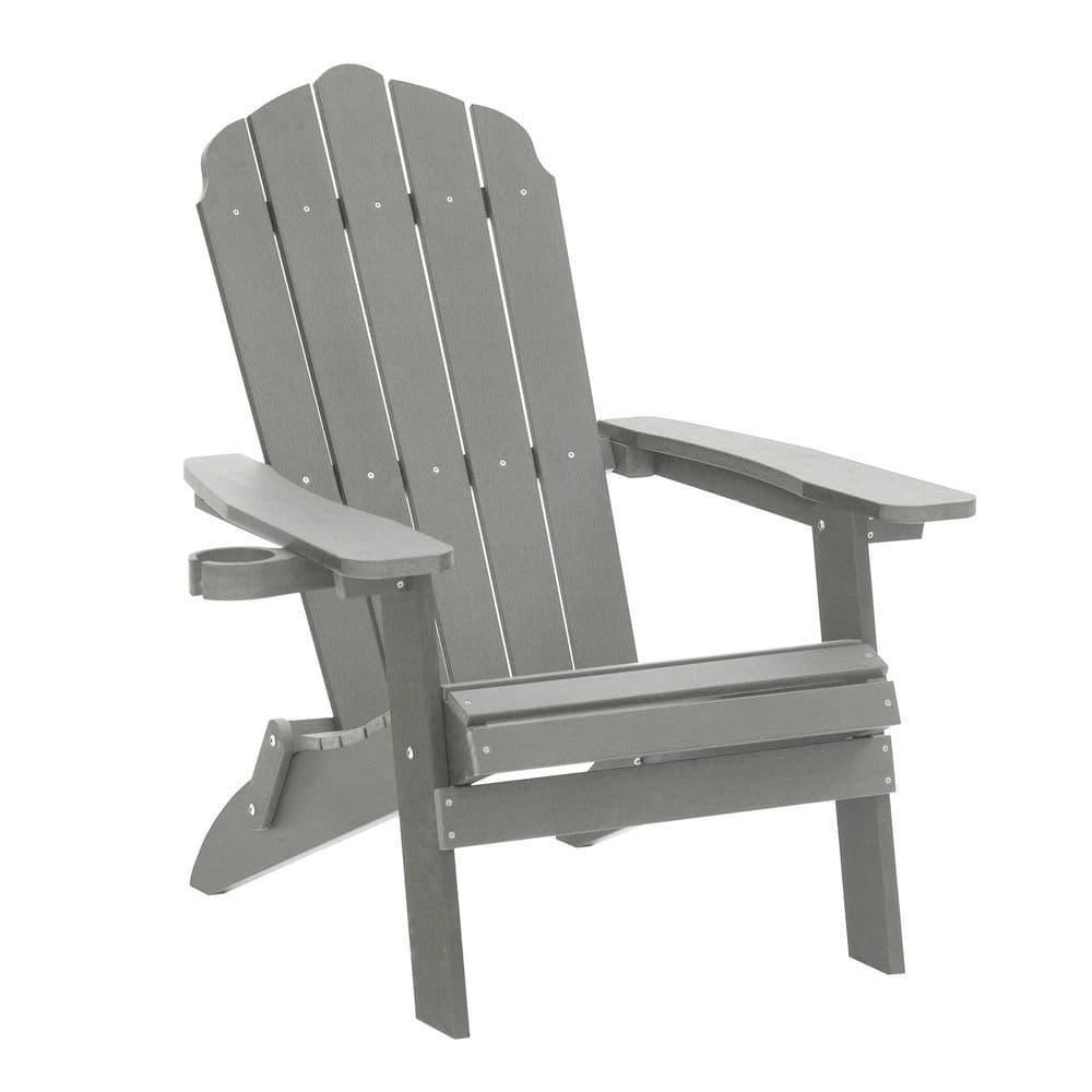 Light Gray HDPE Plastic Foldable Adirondack Patio Chair Ergonomic Outdoor Furniture with Cup Holder, Set of 4 price history on PriceWatchPro