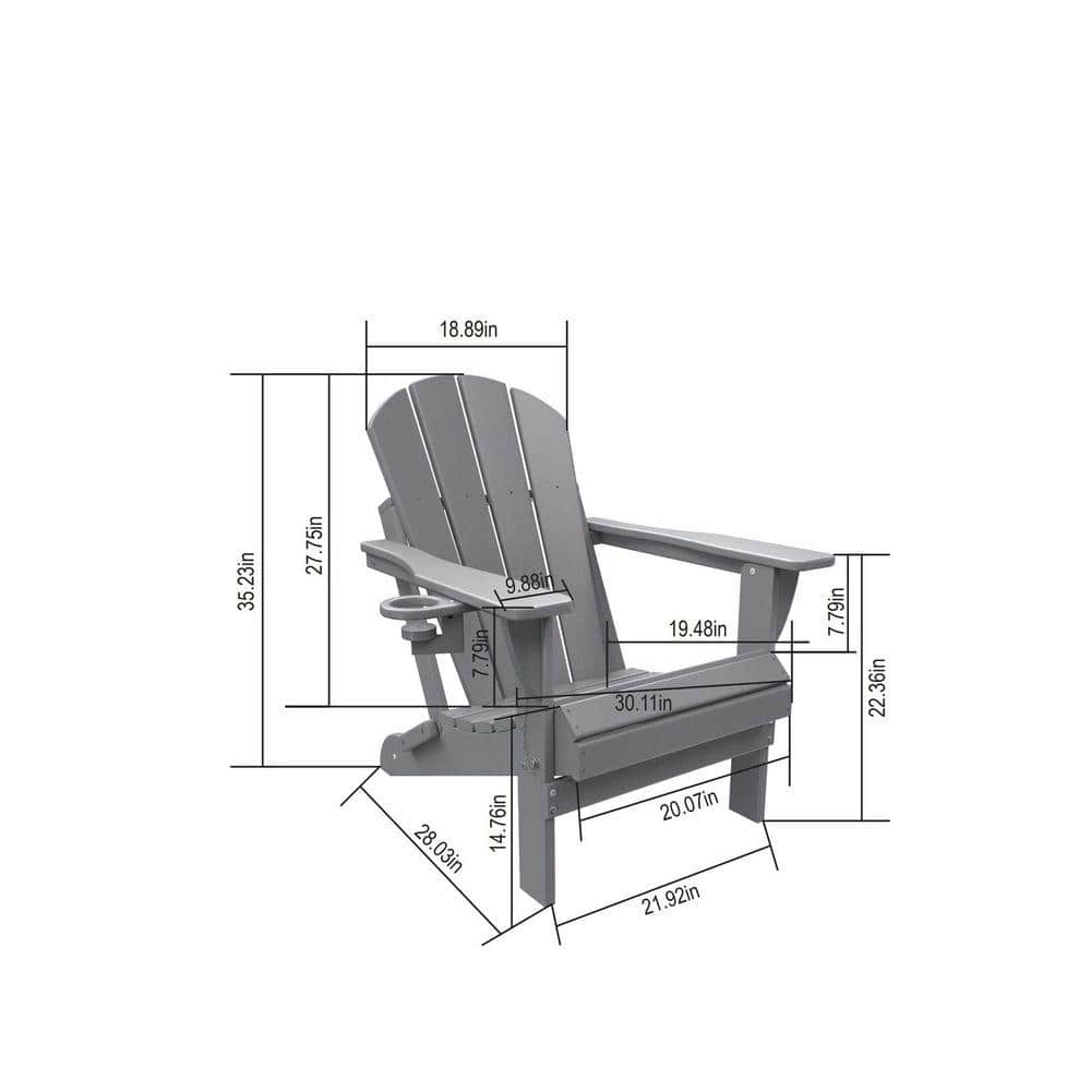 Dimensional view of the folding Adirondack chair.