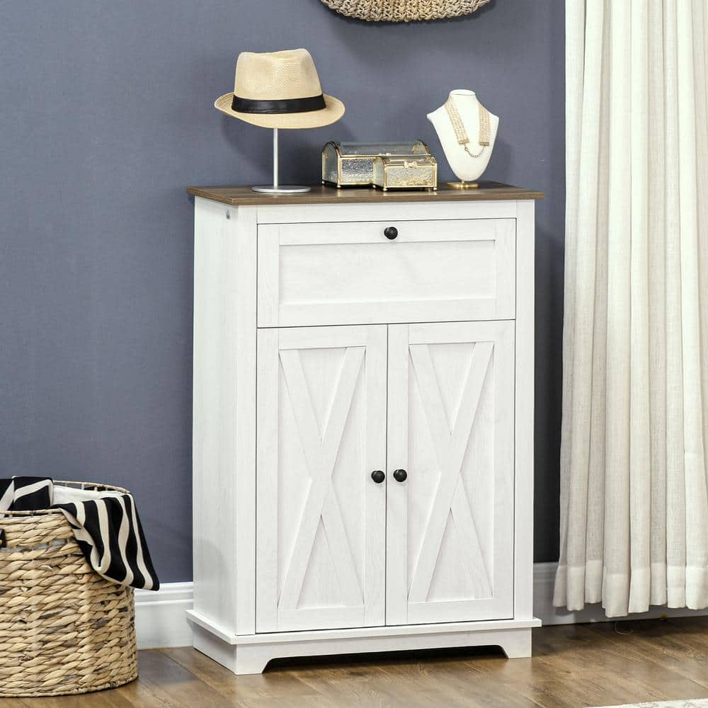 White Farmhouse Freestanding Storage Cabinet with Adjustable Shelves