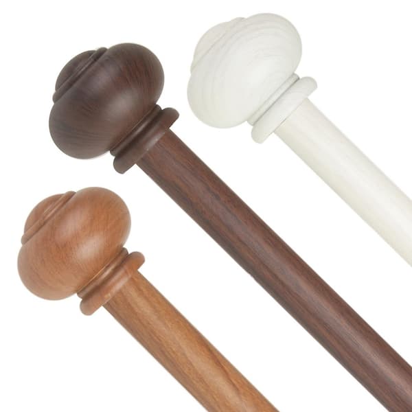 1 inch Adjustable Single Faux Wood Curtain Rod 48-84 inch in Dark Walnut with Rotunda Finials