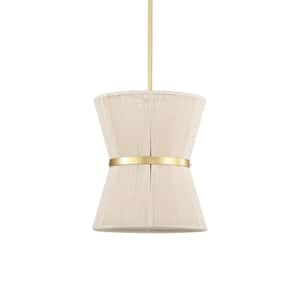 Alice 12 in. 1-Light Indoor Brass and Ivory Thread Finish Shaded Pendant Light with Light Kit