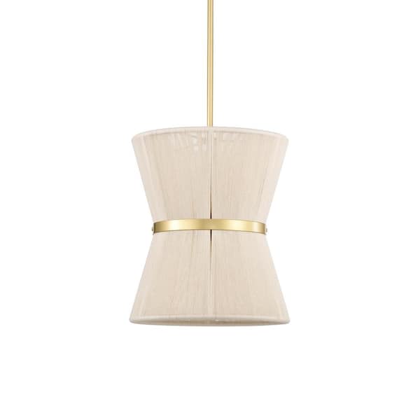 Warehouse of Tiffany Alice 12 in. 1-Light Indoor Brass and Ivory Thread Finish Shaded Pendant Light with Light Kit