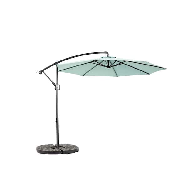 Tidoin 10 ft. Steel Cantilever Tilt Patio Umbrella in Light Green with Base