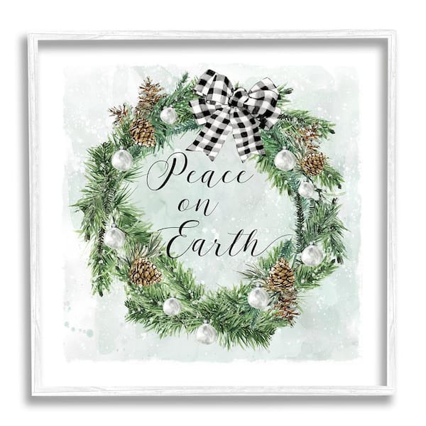 Stupell Industries Peace Seasonal Wreath by Carol Robinson 1-Piece Framed Graphic Print Typography Poster Art Print 17 in. x 17 in.