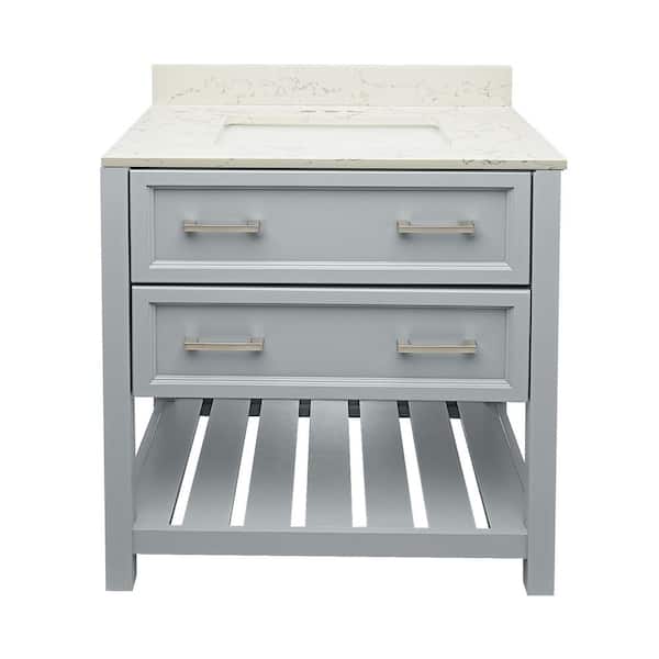 Ella Tremblant 31 in. W x 22 in. D x 36 in. H Bath Vanity in Gray with Quartz Stone Lyra White Top with White Basin