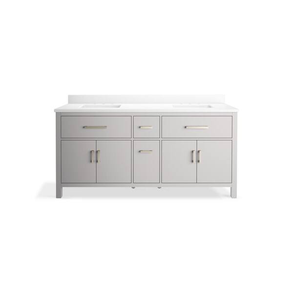 KOHLER Kresla 72.99in. Double Sink Freestanding Atmos Grey Bath Vanity with White Quartz Top Assembled