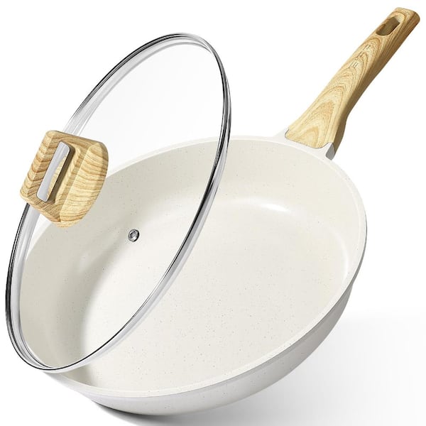12 in. Ceramic Nonstick Frying Pan with Lid, Induction Compatible, SGS-Approved PFOA-Free Coating in Grey