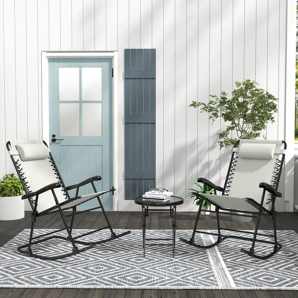 2-Piece Folding Outdoor Rocking Chair Set with Headrest, Portable Patio Law