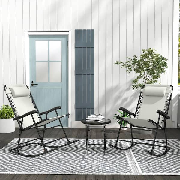 Unbranded 2-Piece Folding Outdoor Rocking Chair Set with Headrest, Portable Patio Lawn Rockers for Camping, Yard, Deck, Backyard