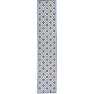 Charlie 2 X 10 ft. Blue and Grey Geometric Indoor/Outdoor Area Rug