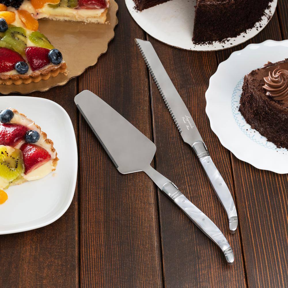 French Home Laguiole Connoisseur 2-Piece Cake and Pie Server Set with Pearl White Handles (Set of 2)