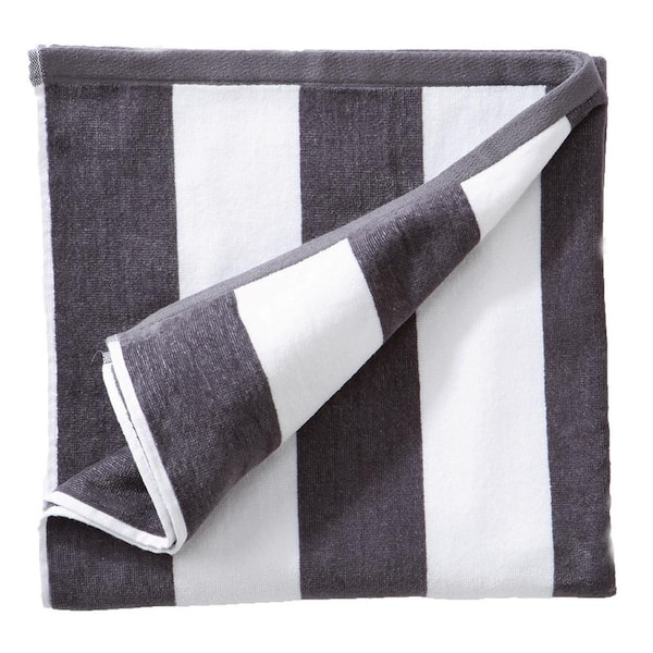 FRESHFOLDS Gray Striped Cotton Single Beach Towel