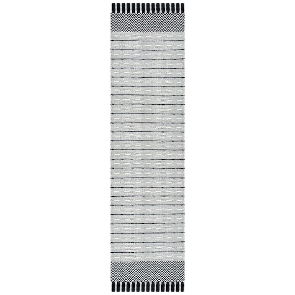 Vermont 2 ft. x 8 ft. Ivory/Black Chevron Striped Runner Rug