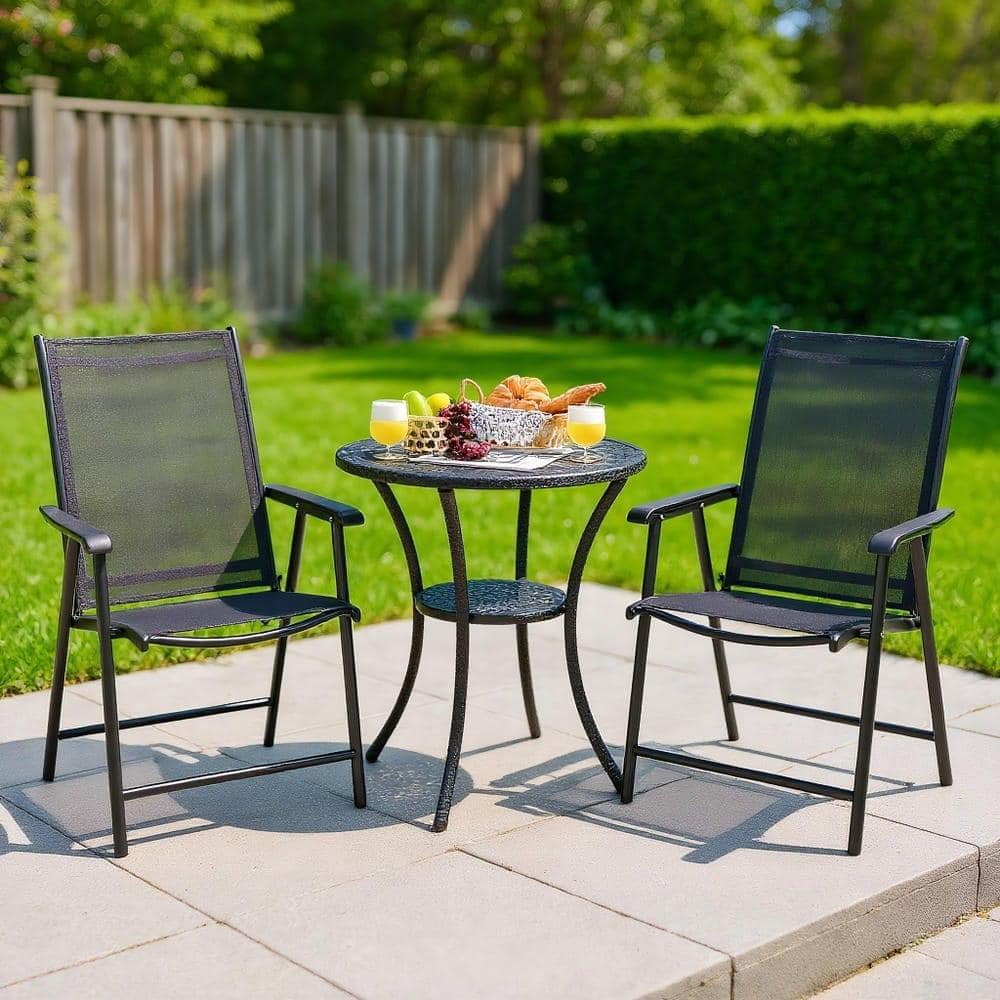 2 Black Folding Patio Chairs Fitted With Ergonomic Armrests For Outdoors price history on PriceWatchPro