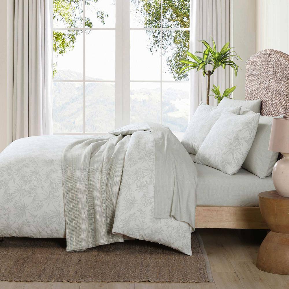 Pen and Ink Light Green Cotton King Duvet Cover Set