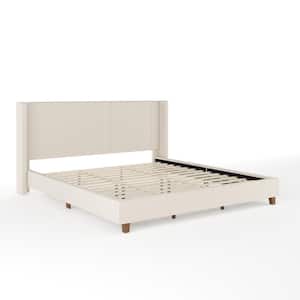 Kay Beige Wood Frame King Platform Bed with Upholstered Solid Wood