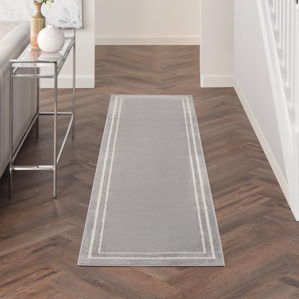 Nourison Essentials Grey/Ivory 2 ft. x 8 ft. Solid Contemporary Runner Area Rug