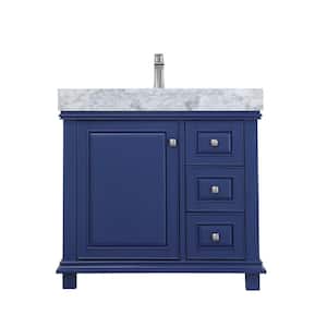 Jardin 36 in. Bath Vanity in Jewelry Blue with Carrara Marble Vanity Top in White with White Basin