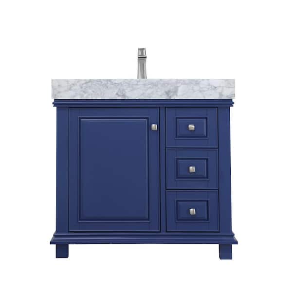 Altair Jardin 36 in. Bath Vanity in Jewelry Blue with Carrara Marble Vanity Top in White with White Basin