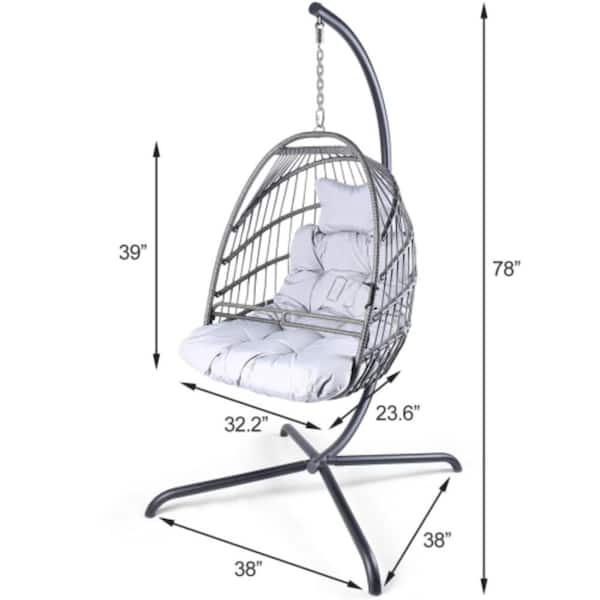 Blisstyle 38 in. Seats 1-Person Metal Patio Swing with Stand Indoor Outdoor Wicker Rattan Patio Basket Hanging Chair