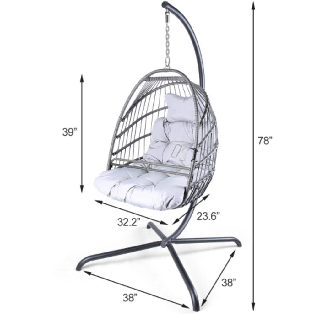 38 in. Seats 1-Person Metal Patio Swing with Stand Indoor Outdoor Wicker Ra