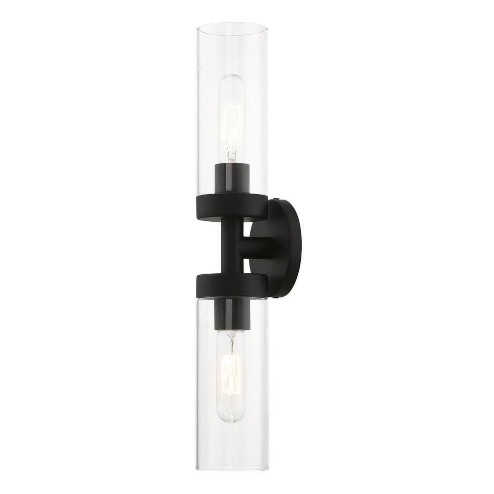 Black Steel 2-Light Vanity with Clear Glass Shades