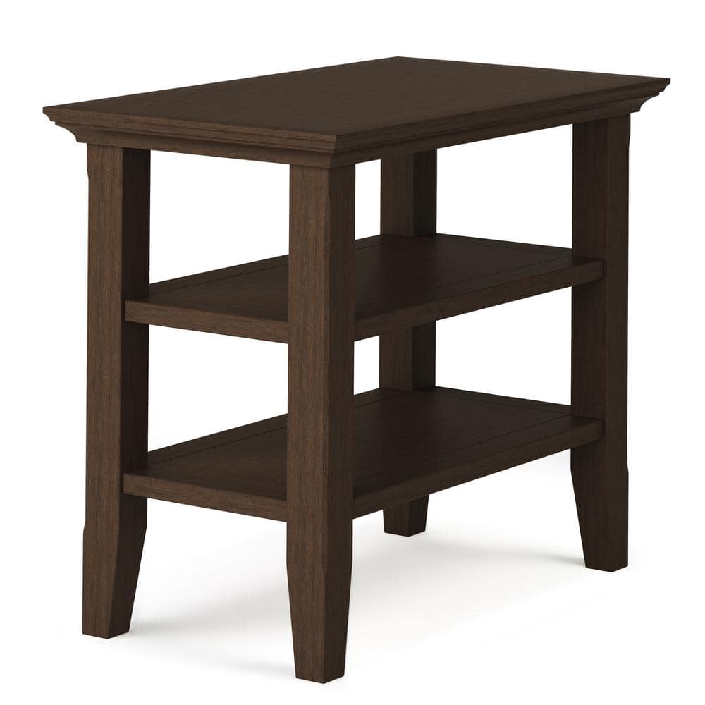 Farmhouse Brown Solid Wood Narrow Side Table with Shelves