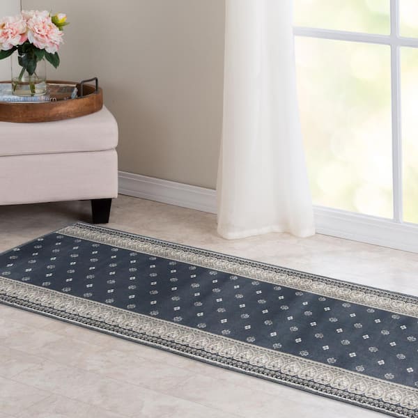 Kurdamir Fleur de Lis Shade/Chalk 33 in. x Your Choice Length Stair Runner Rug
