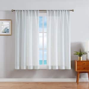 Erasmus Grey Faux Linen 38 in. W x 63 in. L Rod Pocket Sheer Window Curtains (2-Panels)