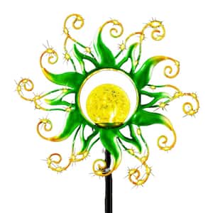 Green Metal Solar Sun Garden Stake Light with 30 LED Waterproof Vine String Crackle Glass Decor for Patio Yard Lawn