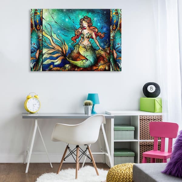 Elegant Seated Mermaid by Mandie Manzano Unframed Fantasy Graphic Art Print 30 in. x 45 in.