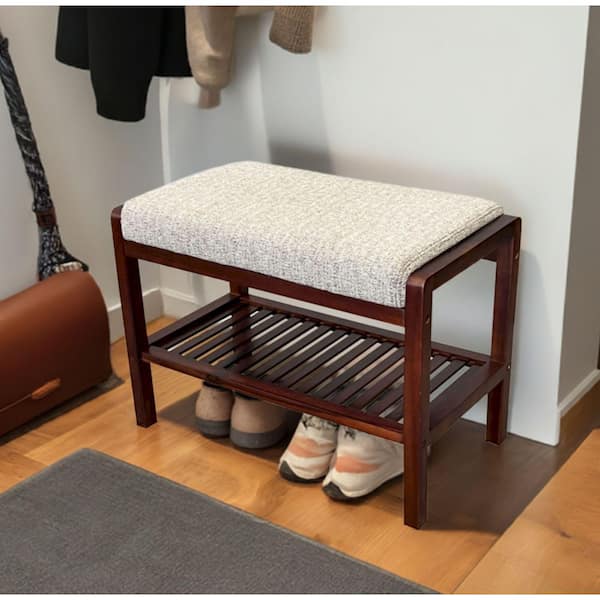 Unbranded Acacia 23.75 in. Padded Bedroom Bench with Shelf