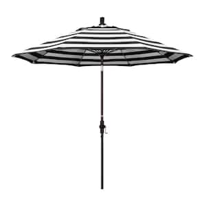 9 ft. Bronze Aluminum Market Collar Tilt Crank Lift Patio Umbrella in Cabana Classic Sunbrella