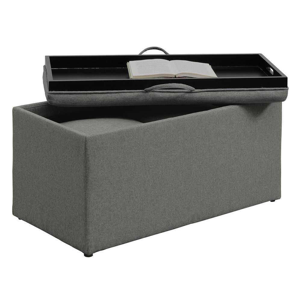 Elegant Gray Storage Bench with Reversible Tray and Side Ottomans