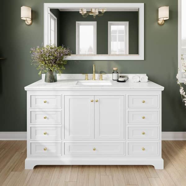 Deborah 60 in. Single Freestanding White Bath Vanity with Carrara Cultured Marble Top
