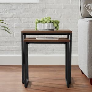 Donnelly Black Nesting Tables with Haze Wood Finish Top (Set of 2)